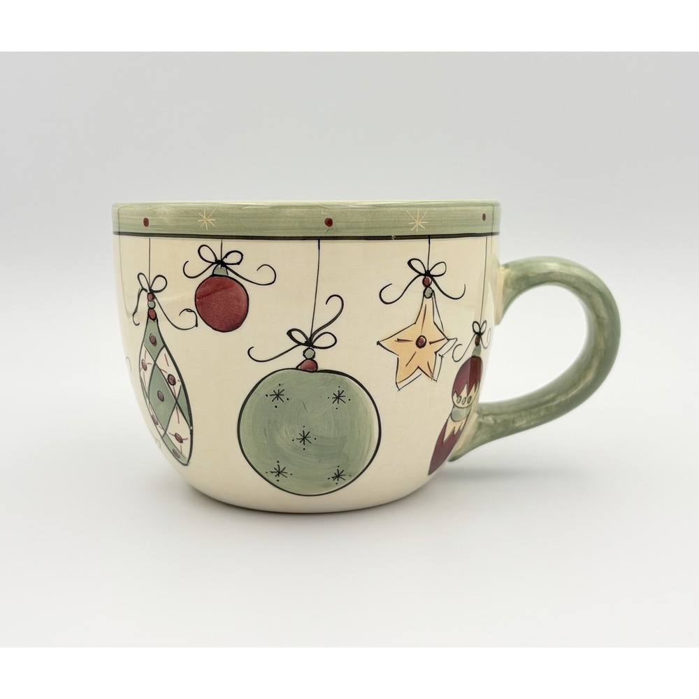 Vintage Brushes KIC Christmas Mug Hand Painted Hanging Ornaments Tea Cup 12oz